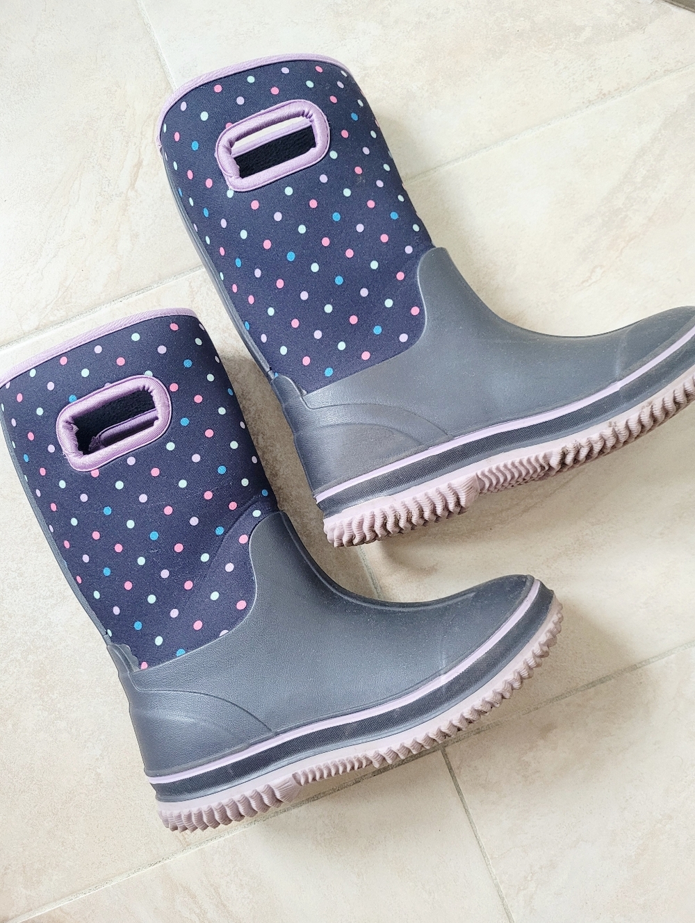 Kids Navy Polka Dot Rain Boots US 2
